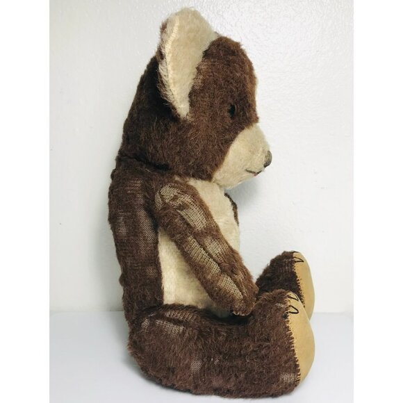 Antique Mohair Bear Two Tone Brown & White Jointed Glass Eyes Claws Tongue Teddy - Picture 4 of 15